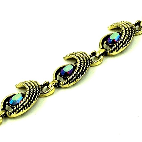 Vintage Aurora Borealis Rhinestone Link Bracelet - Picture 11 of 12